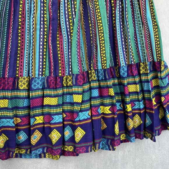 SK Wear Multicolor Pleated Maxi Skirt Boho Belt Size 8 Vintage 90s - Picture 2 of 9